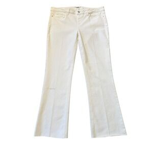 Paige Sloane Flare Jeans Crisp White Raw Hem Women's Size 14 (32)‎